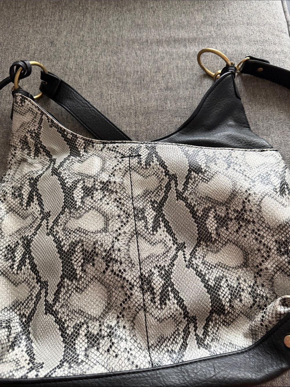 Sole Society Black and Cream Snake-Print Hobo